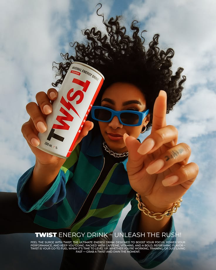 TWIST Energy Drink — drag the handle sideways to reveal the video ad